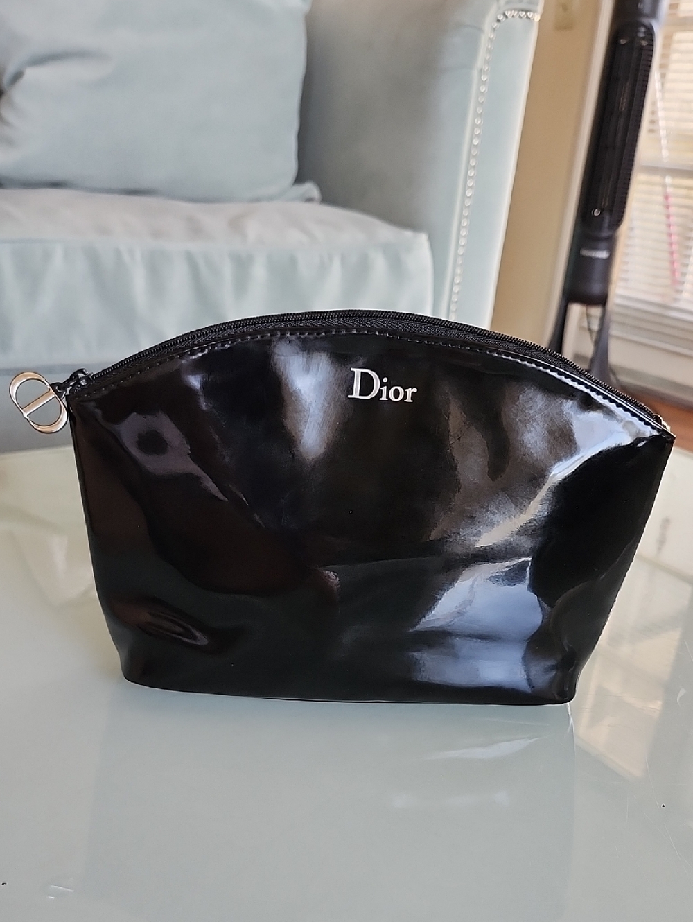 Authentic Dior Black Patent Beauty Pouch Make-up Clutch Parfum Bag Cosmetic Case